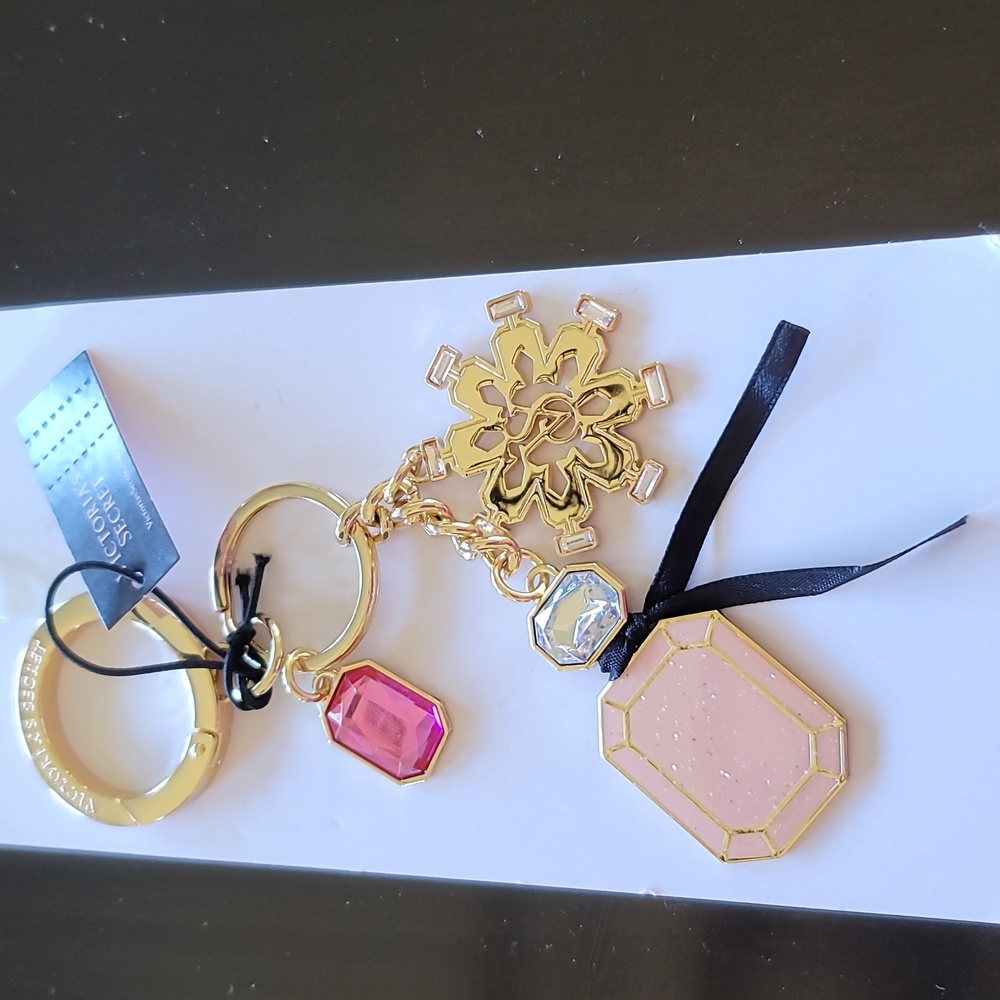 Victoria's Secret Pink & Gold Snowflake Perfume Bottle Bag Charm / Keychain NWT